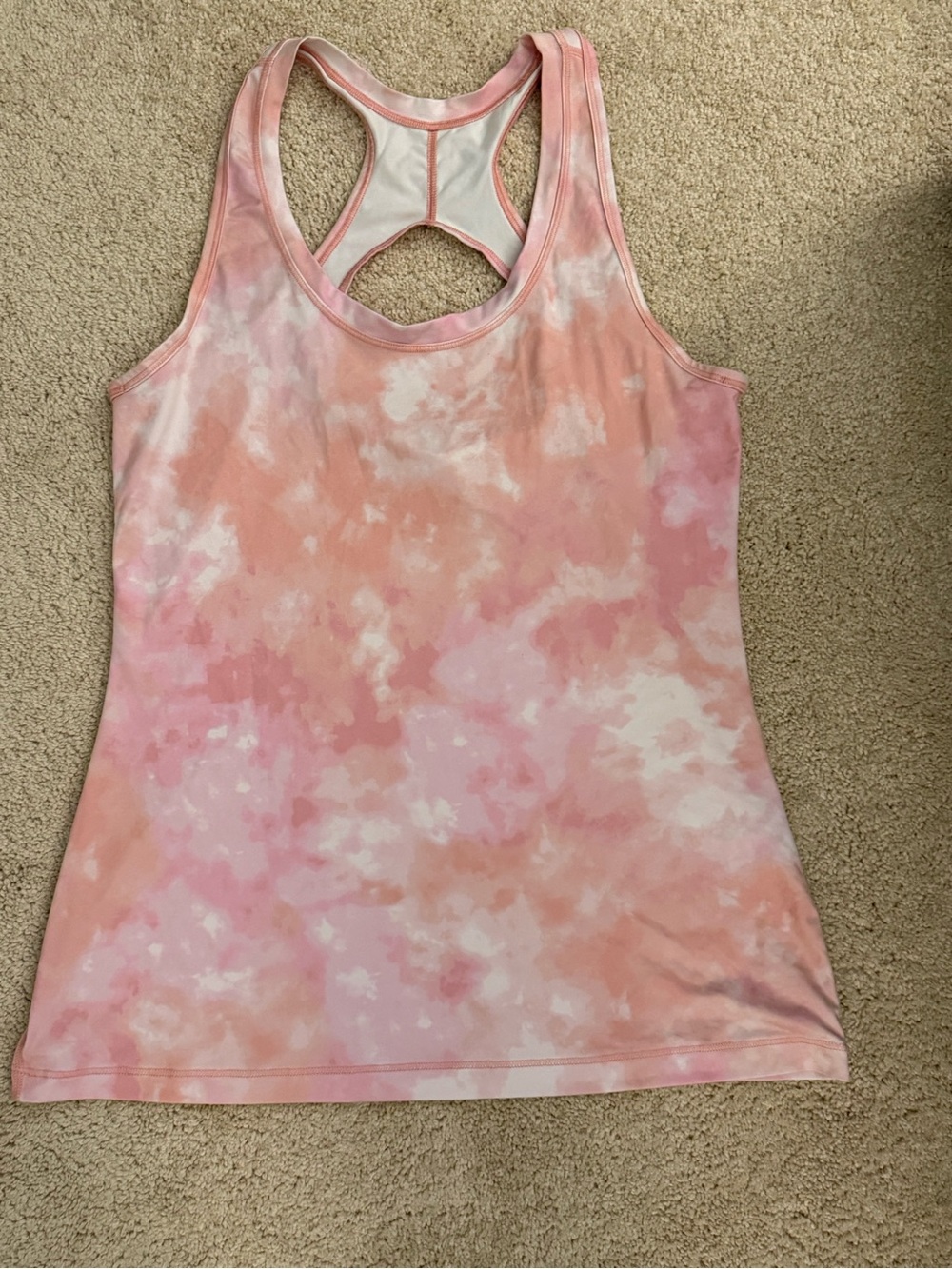 Athleta Pink and White Tie-Dye Racerback Tank Top